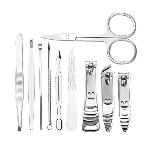 Nail Clipper Set, Manicure Pedicure Tools, 10 pcs Stainless Steel Nail Clipper Set Personal Care Beauty Kit for Men and Women with Portable Travel Case