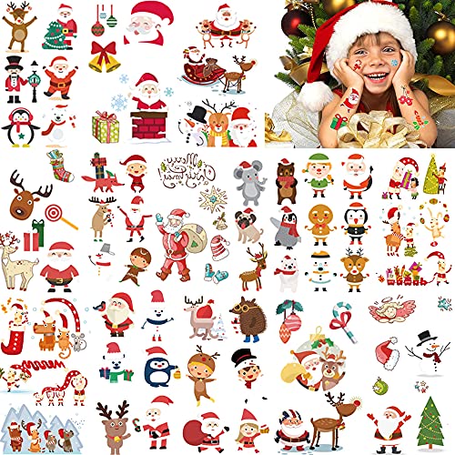 Temporary Tattoo for Kids Adults, 228 PCS Christmas Waterproof Body Stickers, Face Fake Tattoos Kit, Cute Tattoo Decorations, Birthday Party Favor Supplies Decor for Boys Girls Children Xmas Holiday