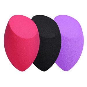 makeup sponge, larbois 3-pack foundation blender beauty sponge, professional make up blending sponge dry & wet use for powder cream or liquid (red+black+purple)