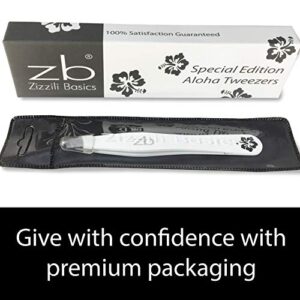 Zizzili Basics Tweezers - Special Edition Aloha Slant Tip Tweezer - Best Tweezers for Eyebrow, Facial Hair Removal and Your Precision Needs