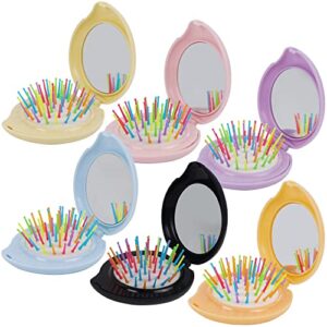 happy trees 6 pcs travel hair brush, pocket comb with mini mirror, portable compact folding hair brushes, comb and brush set for women