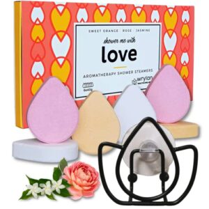 bundle of 6 floral scented shower steamers with holder – aromatherapy bombs – valentines gift set – selfcare for women, mom, girlfriend, best friend who has everything