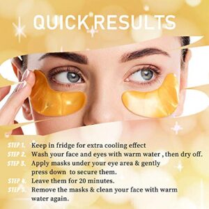 Vandarllin24K Gold Powder Gel Collagen Eye Masks Sheet Patch, Remove Bags,Dark Circles &Puffiness,Reduce Wrinkle,Moisturising,Hydrating,Uplifting Whitening,for Blackheads (10 Pairs)