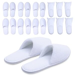 spa slippers, disposable slippers for guests bulk of 6 pairs – non-slip closed-toe premium white spa slippers bulk with travel bags – coral fleece hotel slippers for women and men (3 medium and 3 large)