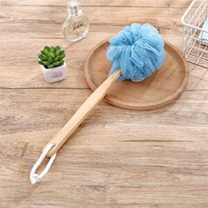 INGVY Dry Brushing Body Brush Long Wooden Handle Shower Brush Bath Sponge Massage for Women Men Hanging Mesh Body Scrubber Back Exfoliation Skin Cleaner (Size : Beige)