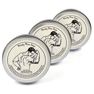seattle sundries manly soap pack from 100% natural & hand made, scented with essential oils, 3 (4oz) mens body soap bars in travel gift tins, masculine scent.