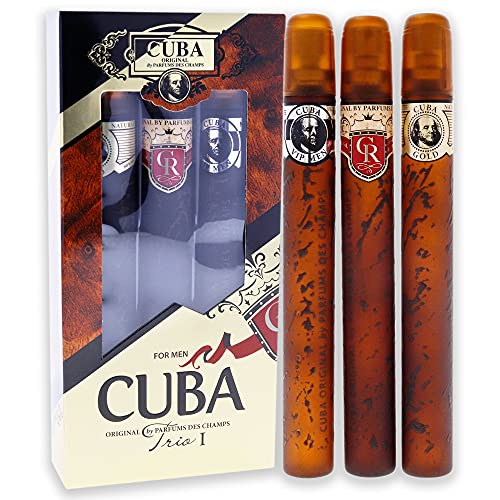 Cuba Trio 1 Men 3 Pc Gift Set 1.17oz Gold EDT Spray, 1.17oz Royal EDT Spray, 1.17oz VIP EDT Spray