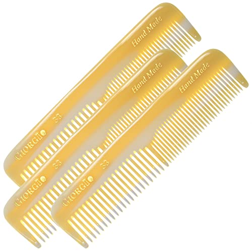 Giorgio G33 Double Tooth Small Hair Pocket Comb, Fine/Wide Tooth Comb For Hair, Beard and Mustache, Coarse/Fine Hair Styling Grooming Comb for Men, Women and Kids. Saw Cut Handmade and Polished