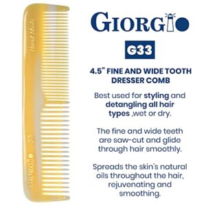 Giorgio G33 Double Tooth Small Hair Pocket Comb, Fine/Wide Tooth Comb For Hair, Beard and Mustache, Coarse/Fine Hair Styling Grooming Comb for Men, Women and Kids. Saw Cut Handmade and Polished