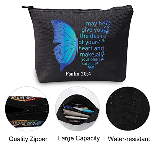 VAMSII Psalm 20:4 Gifts Bible Verse Makeup Bag Christian Cosmetic Bag Scripture Gift Bags Religious Zipper Pouch (Makeup Bag Black)