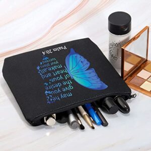 VAMSII Psalm 20:4 Gifts Bible Verse Makeup Bag Christian Cosmetic Bag Scripture Gift Bags Religious Zipper Pouch (Makeup Bag Black)