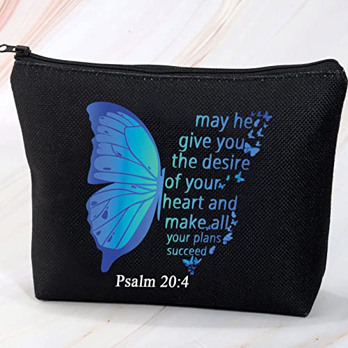 VAMSII Psalm 20:4 Gifts Bible Verse Makeup Bag Christian Cosmetic Bag Scripture Gift Bags Religious Zipper Pouch (Makeup Bag Black)