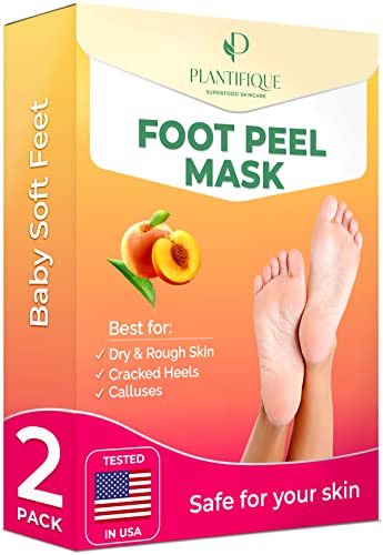 PLANTIFIQUE Foot Peel Mask with Peach 2 Pair and Silicone Scar Sheets 6 Pack