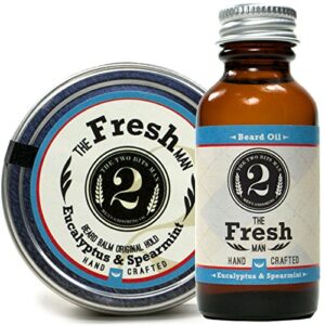 The Fresh Man Beard Oil and Beard Balm - Spearmint & Eucalyptus - Essential Oil Scented Beard Conditioner and Beard Balm Bundle by The 2 Bits Man