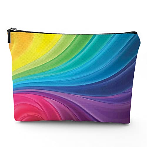 jarenap Rainbow Lines,Travel Bag Makeup Case Cosmetic Bag,Abstract Spiral Rainbow Lines Pattern,Linen Makeup Bag Great Gift for Travel,Rainbow Color