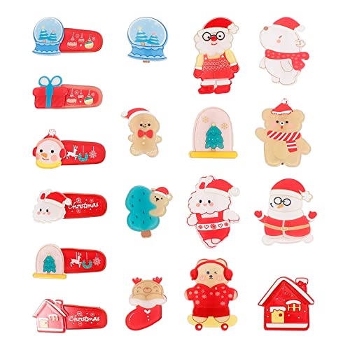 Toyvian Snap Barrettes 18pcs Kids Christmas Hair Clip Cartoon Xmas Hairpin Snowman Barrettes Acrylic Holiday Hairstyle Clips Duckbill Clip Hair Grip for Stocking Stuffer Girl Hair Clips