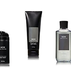 Bath and Body Works Noir Men's Collection 3 Piece Set Includes 3.7 oz Deodorizing Body Spray, 8 oz Ultra Shea Body Cream, 10 oz 2-IN-1 Hair & Body Wash