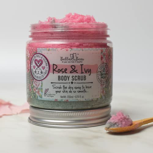 Bella & Bear Rose & Ivy Body Scrub, Oil Free, Cruelty-Free, Vegan Body Exfoliator and Polish for Women, Bulk 6.7oz - 12 Pack