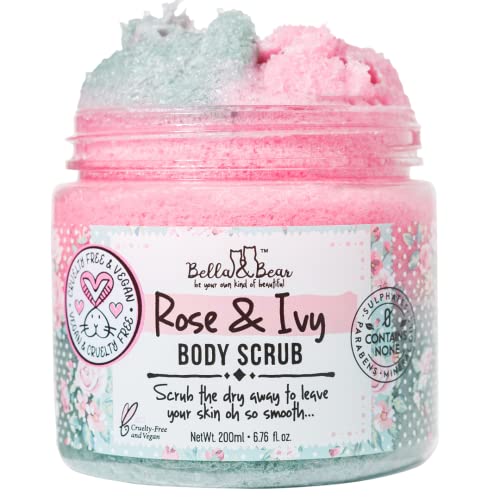 Bella & Bear Rose & Ivy Body Scrub, Oil Free, Cruelty-Free, Vegan Body Exfoliator and Polish for Women, Bulk 6.7oz - 12 Pack