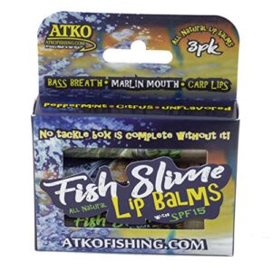 atko fish slime lip balm-all natural 3 flavors-carp lips(unflavored), bass breath(peppermint), marlin mouth(citrus) (fish slime 3 pack)