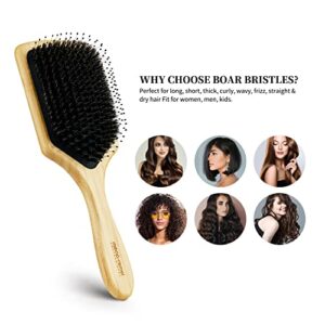 Mens Hair Brush, Hair Brushes for Women, Paddle Brush, Boar Bristle Hair Brush for Wet Dry Hair Smoothing Massaging Detangling, Everyday Brush Enhance Shine