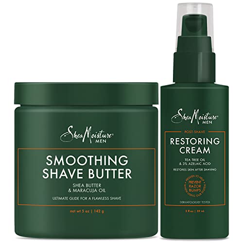 SheaMoisture Men, Beard Shaving Kit, Smoothing Shave Butter with Shea Butter 5 oz. Bundled with After Shave Care Restoring Cream 2 oz with Tea Tree Oil, Helps Prevent Razor Bumps & Irritation