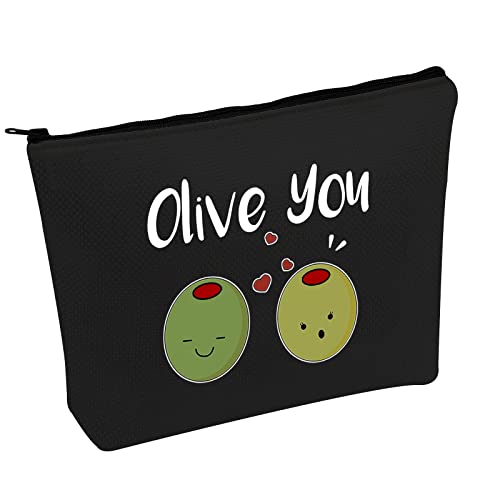 VAMSII Olive You Makeup Bag Funny Olive Gift I Love You Gifts Olive Lovers Gifts Anniversary Romantic Gifts Olive Pun Gifts (Black)