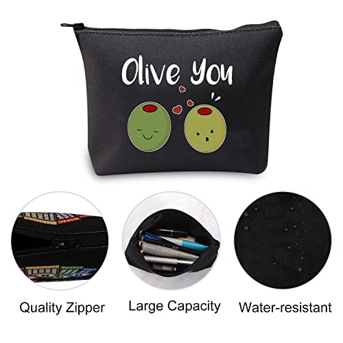 VAMSII Olive You Makeup Bag Funny Olive Gift I Love You Gifts Olive Lovers Gifts Anniversary Romantic Gifts Olive Pun Gifts (Black)