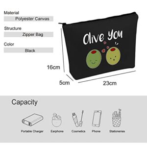 VAMSII Olive You Makeup Bag Funny Olive Gift I Love You Gifts Olive Lovers Gifts Anniversary Romantic Gifts Olive Pun Gifts (Black)