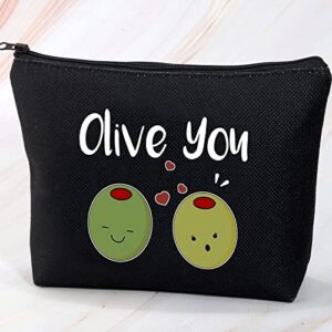 VAMSII Olive You Makeup Bag Funny Olive Gift I Love You Gifts Olive Lovers Gifts Anniversary Romantic Gifts Olive Pun Gifts (Black)