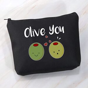 VAMSII Olive You Makeup Bag Funny Olive Gift I Love You Gifts Olive Lovers Gifts Anniversary Romantic Gifts Olive Pun Gifts (Black)