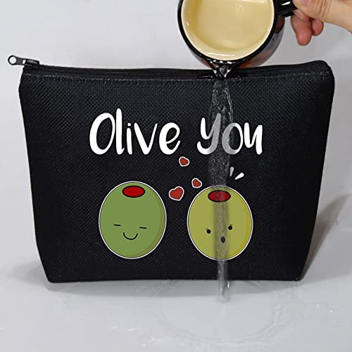 VAMSII Olive You Makeup Bag Funny Olive Gift I Love You Gifts Olive Lovers Gifts Anniversary Romantic Gifts Olive Pun Gifts (Black)