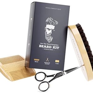 Beard Kit Brush Comb Scissors with Storage Bag Beard Growth Care Gifts for Men(Beard Brush Set)