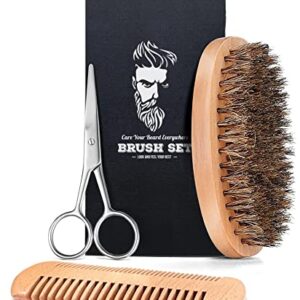 Beard Kit Brush Comb Scissors with Storage Bag Beard Growth Care Gifts for Men(Beard Brush Set)