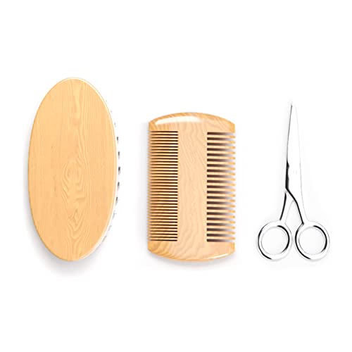 Beard Kit Brush Comb Scissors with Storage Bag Beard Growth Care Gifts for Men(Beard Brush Set)