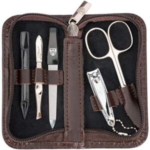3 swords germany – brand quality 5 piece manicure pedicure grooming kit set for professional finger & toe nail care scissors clipper genuine leather case in gift box, made in solingen germany (03638)