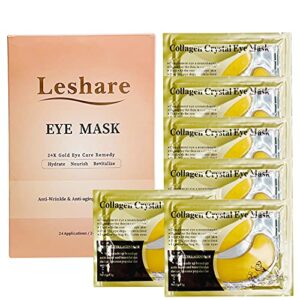 LESHARE 24K Gold Eye Mask for Reduce Dark Circles and Puffiness, Collagen Under Eye Mask and Under Eye Patches for Reduce Wrinkles, Refresh Your Eyes Skin, 24 Pairs