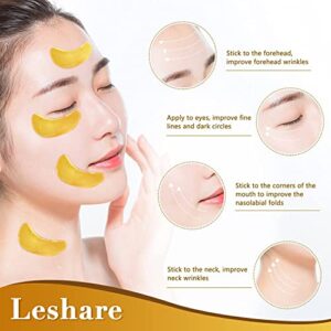 LESHARE 24K Gold Eye Mask for Reduce Dark Circles and Puffiness, Collagen Under Eye Mask and Under Eye Patches for Reduce Wrinkles, Refresh Your Eyes Skin, 24 Pairs