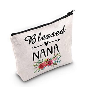 TOBGBE Nana Gift Blessed Grandma Makeup Zipper Pouch Bag Nana Birthday Gift Grandma Travel Case from Grandchildren Mother's Day Gift (Blessed nana)