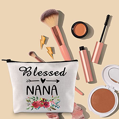 TOBGBE Nana Gift Blessed Grandma Makeup Zipper Pouch Bag Nana Birthday Gift Grandma Travel Case from Grandchildren Mother's Day Gift (Blessed nana)