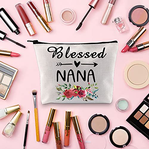 TOBGBE Nana Gift Blessed Grandma Makeup Zipper Pouch Bag Nana Birthday Gift Grandma Travel Case from Grandchildren Mother's Day Gift (Blessed nana)