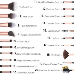 EmaxDesign Makeup Brushes 20 Pcs Premium Synthetic Makeup Brush Set Professional Contour Concealer Foundation Powder Eye Shadows Blush Blending Brushes Kit (Rose Golden)