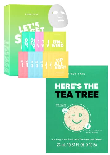 I DEW CARE Sheet Mask Pack - Let’s Get Sheet Faced + Tea Tree Sheet Mask - Here's The Tea Tree Bundle