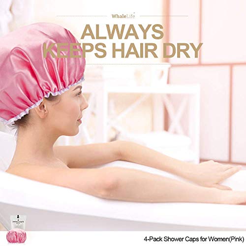 Bath Loofahs Sponge Natural4 Pack (Black) & Shower Cap 4pack (Pink) for Men and Women