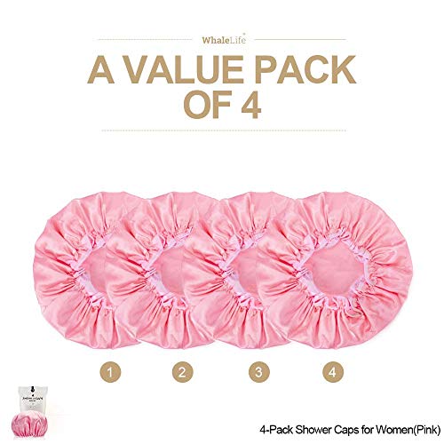 Bath Loofahs Sponge Natural4 Pack (Black) & Shower Cap 4pack (Pink) for Men and Women