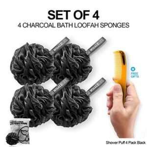 Bath Loofahs Sponge Natural4 Pack (Black) & Shower Cap 4pack (Pink) for Men and Women