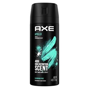axe apollo body spray deodorant sage & cedarwood for long-lasting odor protection, deodorant for men formulated without aluminum 4.0 oz