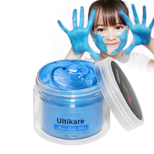 Temporary Hair Color for Kids, Ultikare Blue Hair Dye Natural Styling Wax Color Instant Mud Cream Gel 3.4 Fl Oz Girl Gifts, Party, Cosplay DIY, Children's Day