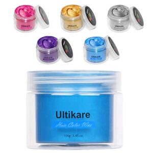 Temporary Hair Color for Kids, Ultikare Blue Hair Dye Natural Styling Wax Color Instant Mud Cream Gel 3.4 Fl Oz Girl Gifts, Party, Cosplay DIY, Children's Day