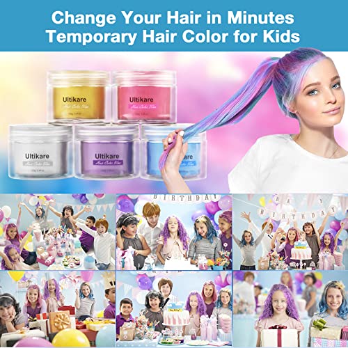 Temporary Hair Color for Kids, Ultikare Blue Hair Dye Natural Styling Wax Color Instant Mud Cream Gel 3.4 Fl Oz Girl Gifts, Party, Cosplay DIY, Children's Day